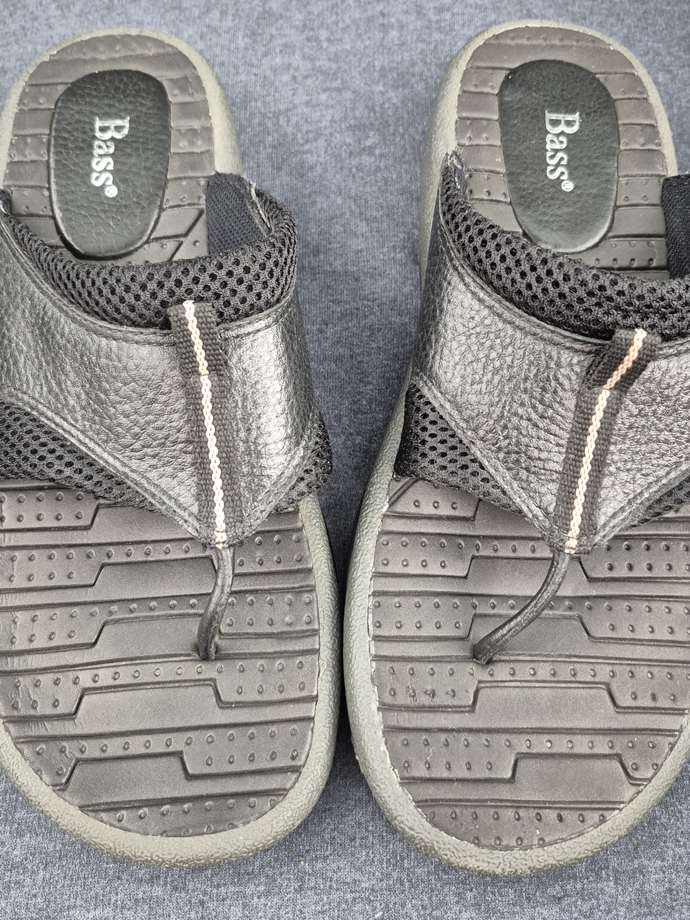 Bass Black Men's Leather Mesh Flip Flops